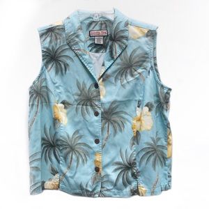 Jamaica Bay Top Hawaiian Discover Paradise Button Up Floral Casual Blouse EUC L